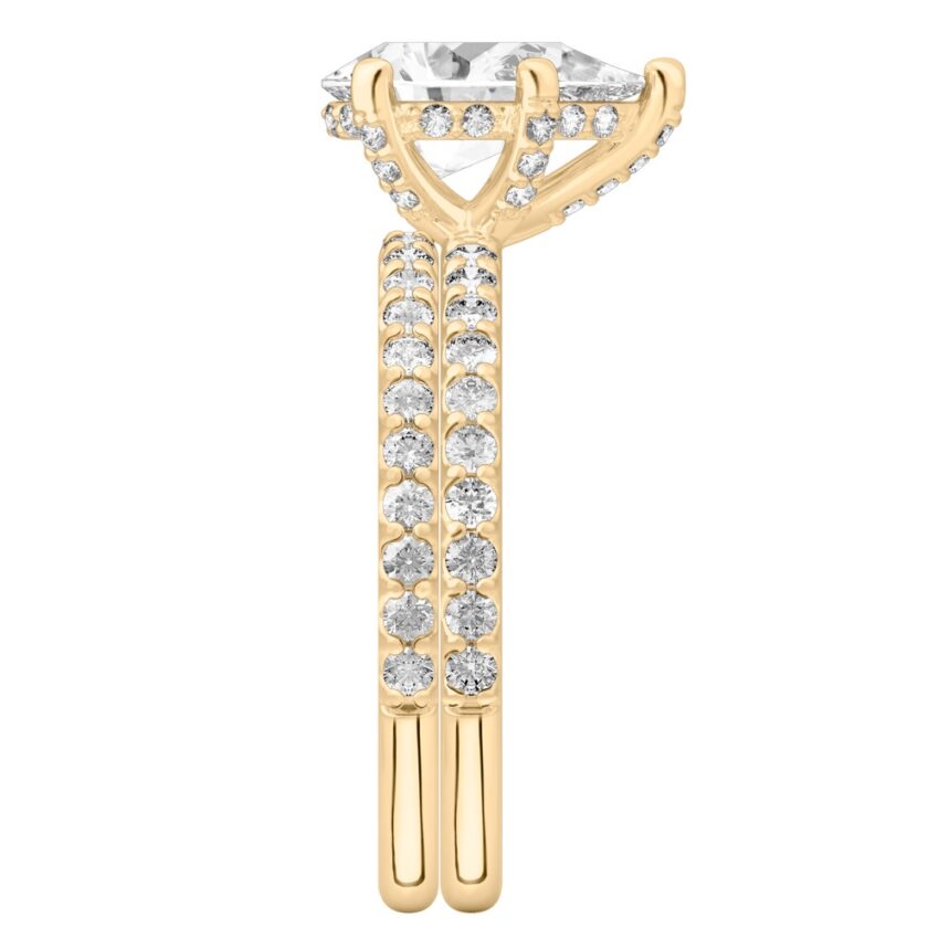 pear shape diamond french cut basket setting set yellow gold side