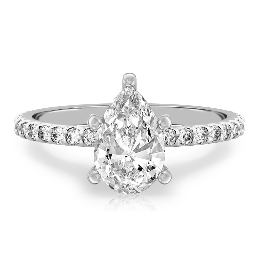 pear shape diamond french cut basket setting white gold