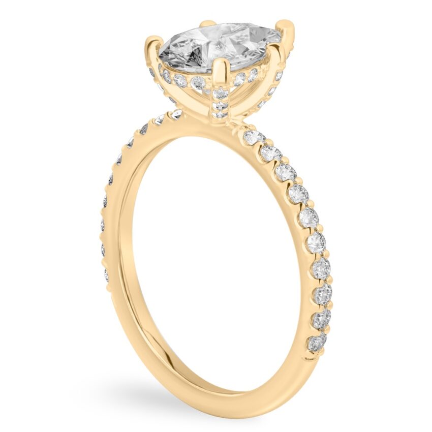 pear shape diamond french cut basket setting yellow gold angle