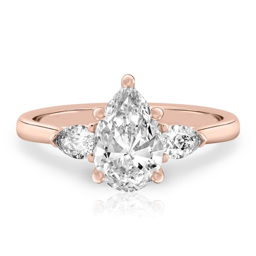 pear shape diamond pear side stone engagement ring rose gold