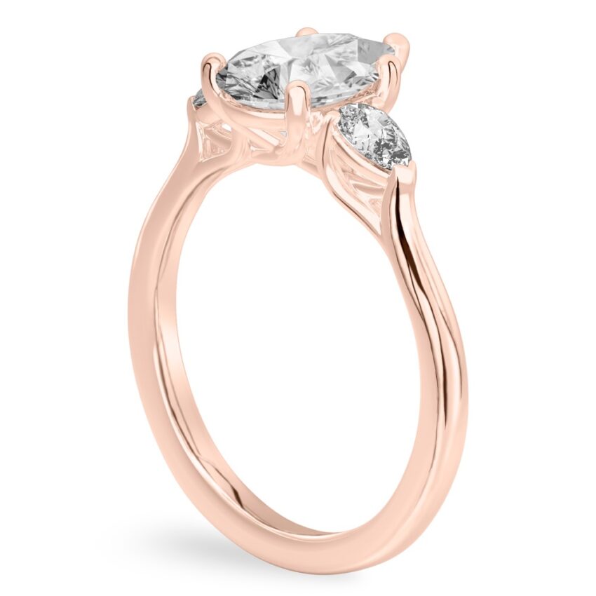 pear shape diamond pear side stone engagement ring rose gold angle