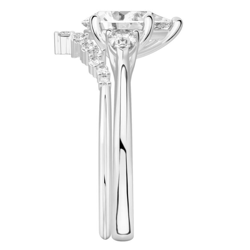 pear shape diamond pear side stone engagement ring set palladium side