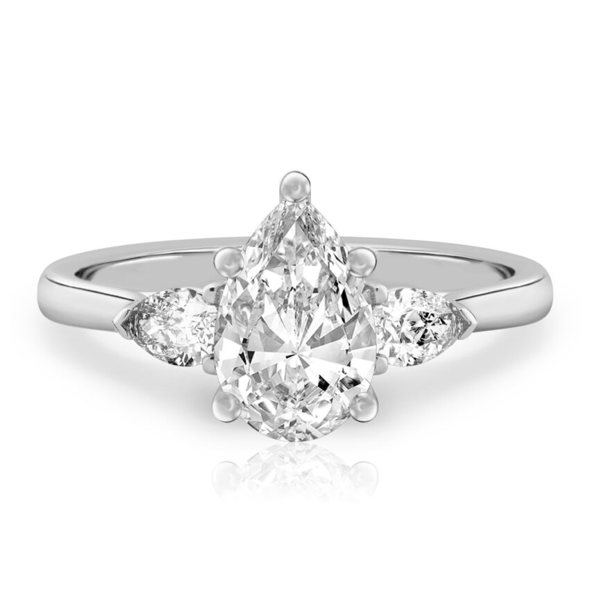 pear shape diamond pear side stone engagement ring white gold