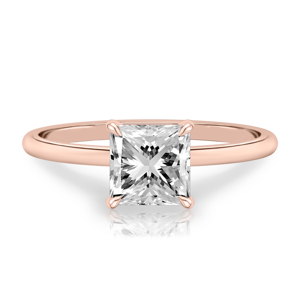 princess cut diamond delicate solitaire engagement ring in rose gold