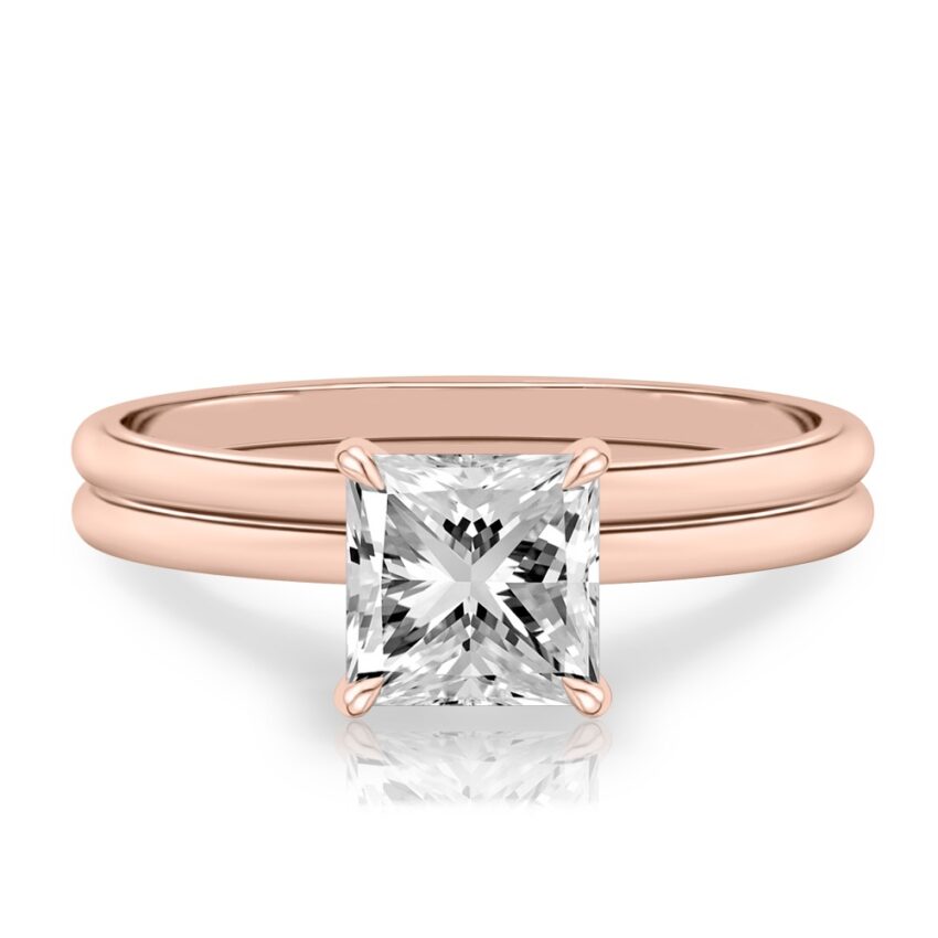 princess cut diamond delicate solitaire engagement ring in set rose gold