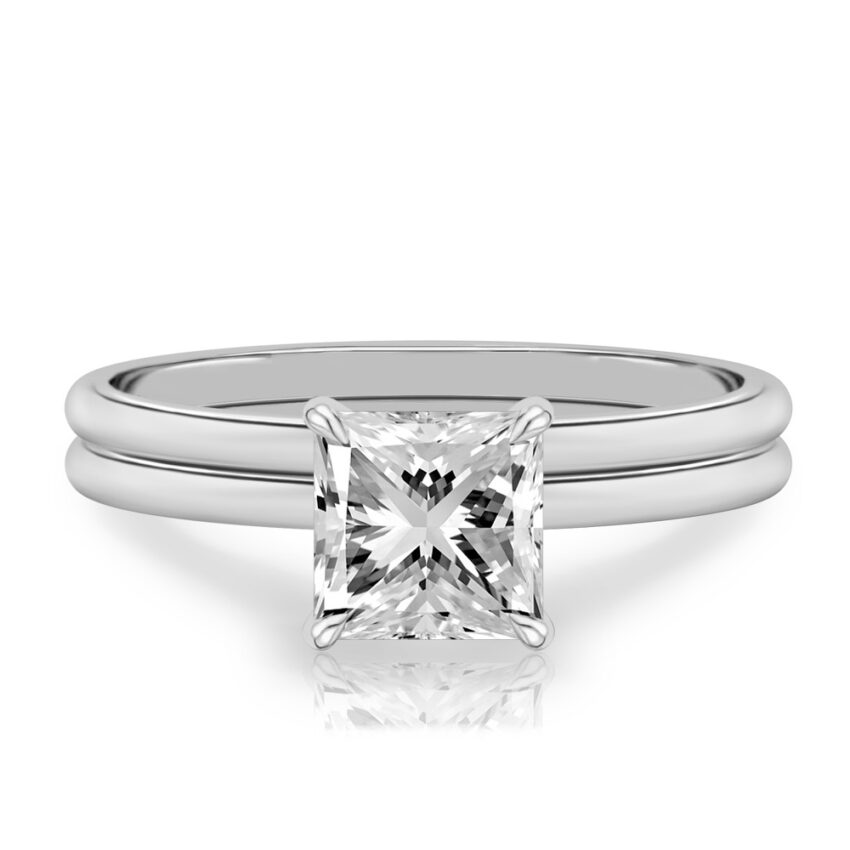 princess cut diamond delicate solitaire engagement ring in set white gold