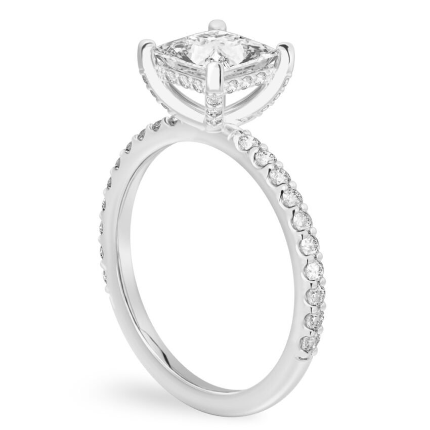princess cut diamond french cut basket setting palladium angle