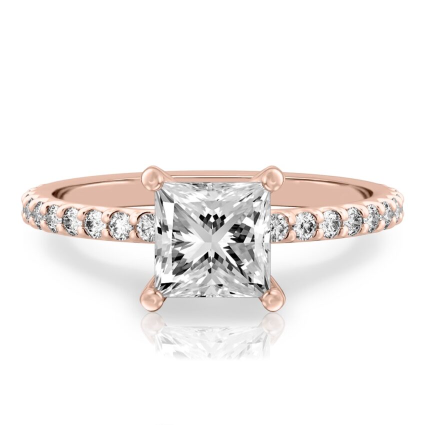 princess cut diamond french cut basket setting rose gold