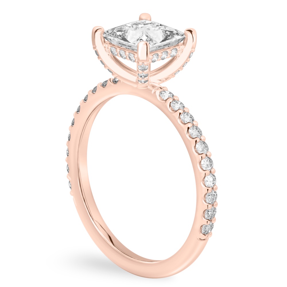 princess cut diamond french cut basket setting rose gold angle