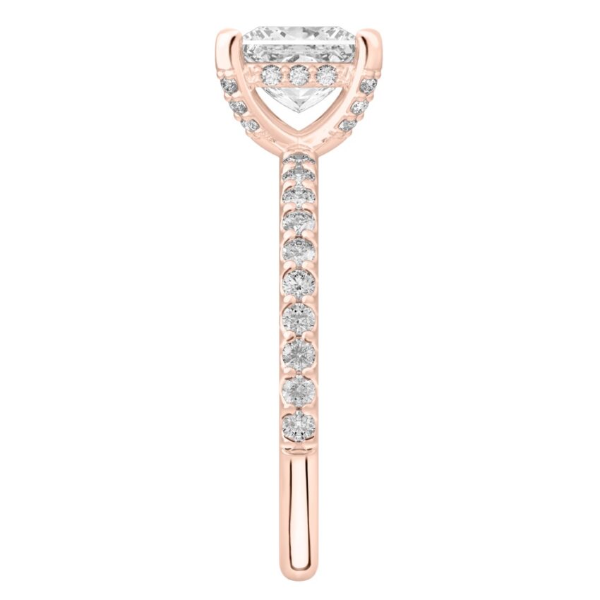 princess cut diamond french cut basket setting rose gold side