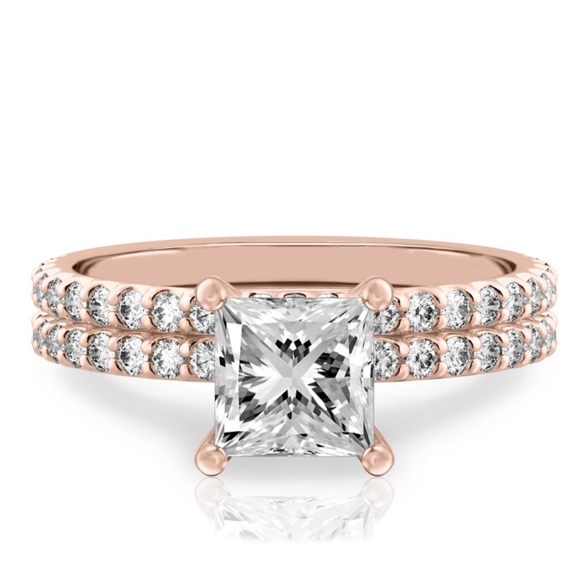 princess cut diamond french cut basket setting set rose gold
