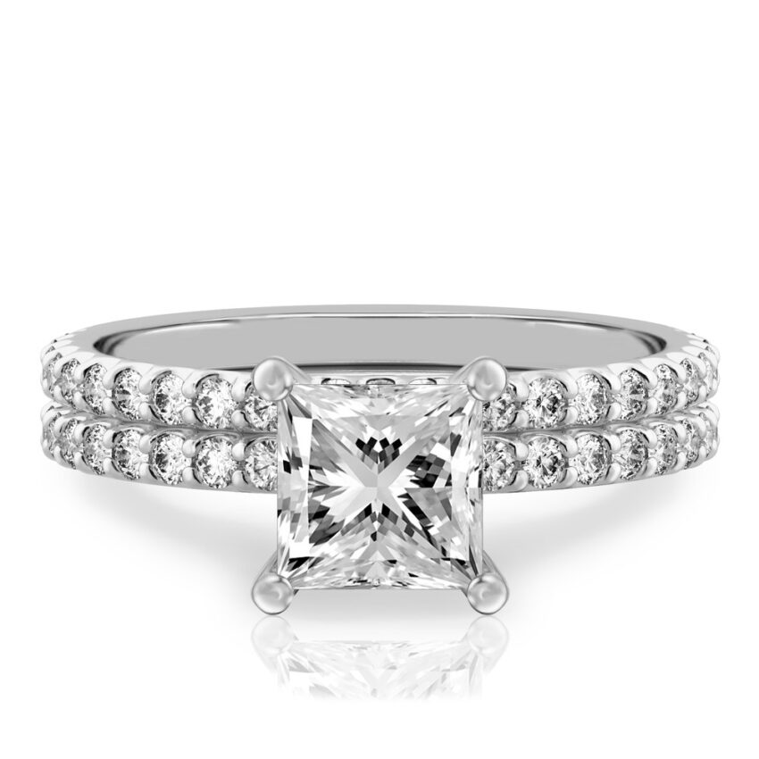 princess cut diamond french cut basket setting set white gold