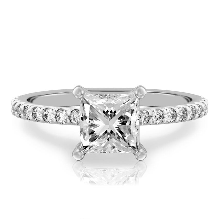 princess cut diamond french cut basket setting white gold