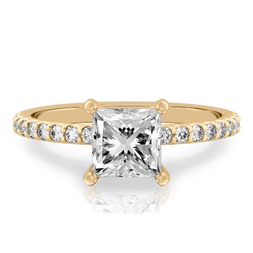 princess cut diamond french cut basket setting yellow gold