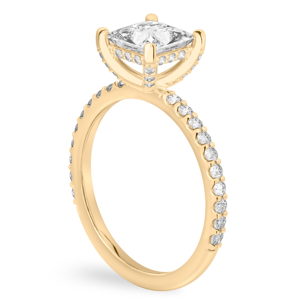 princess cut diamond french cut basket setting yellow gold angle