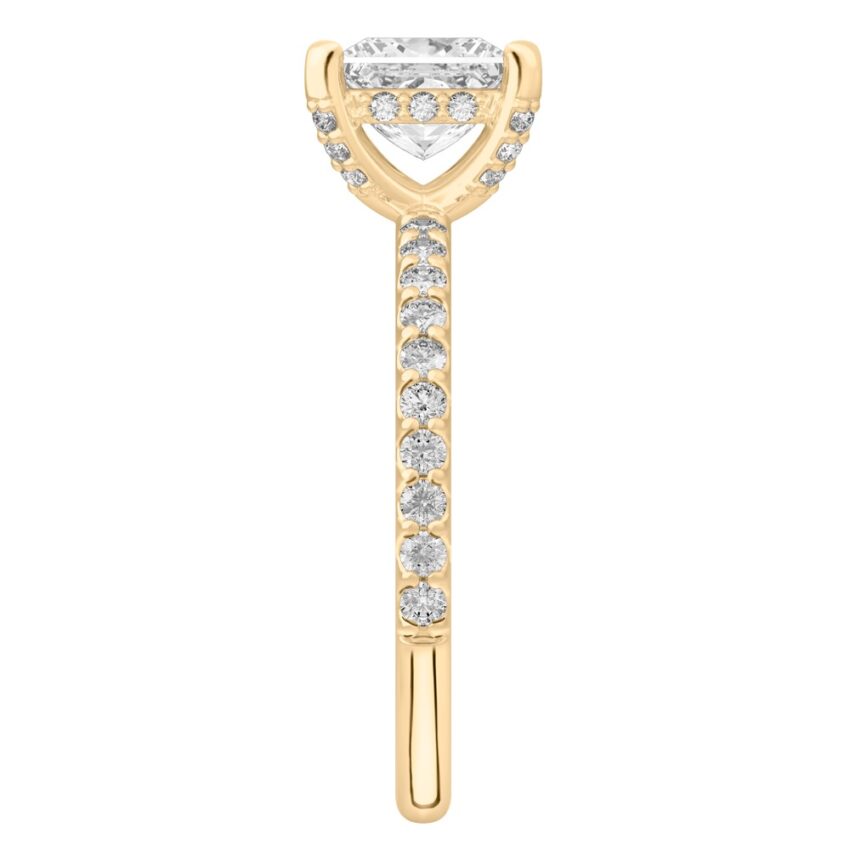 princess cut diamond french cut basket setting yellow gold side