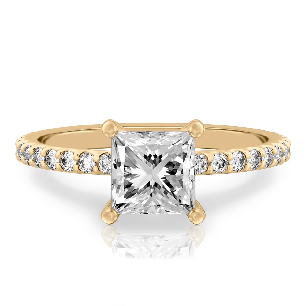 princess cut diamond french cut basket setting yellow gold