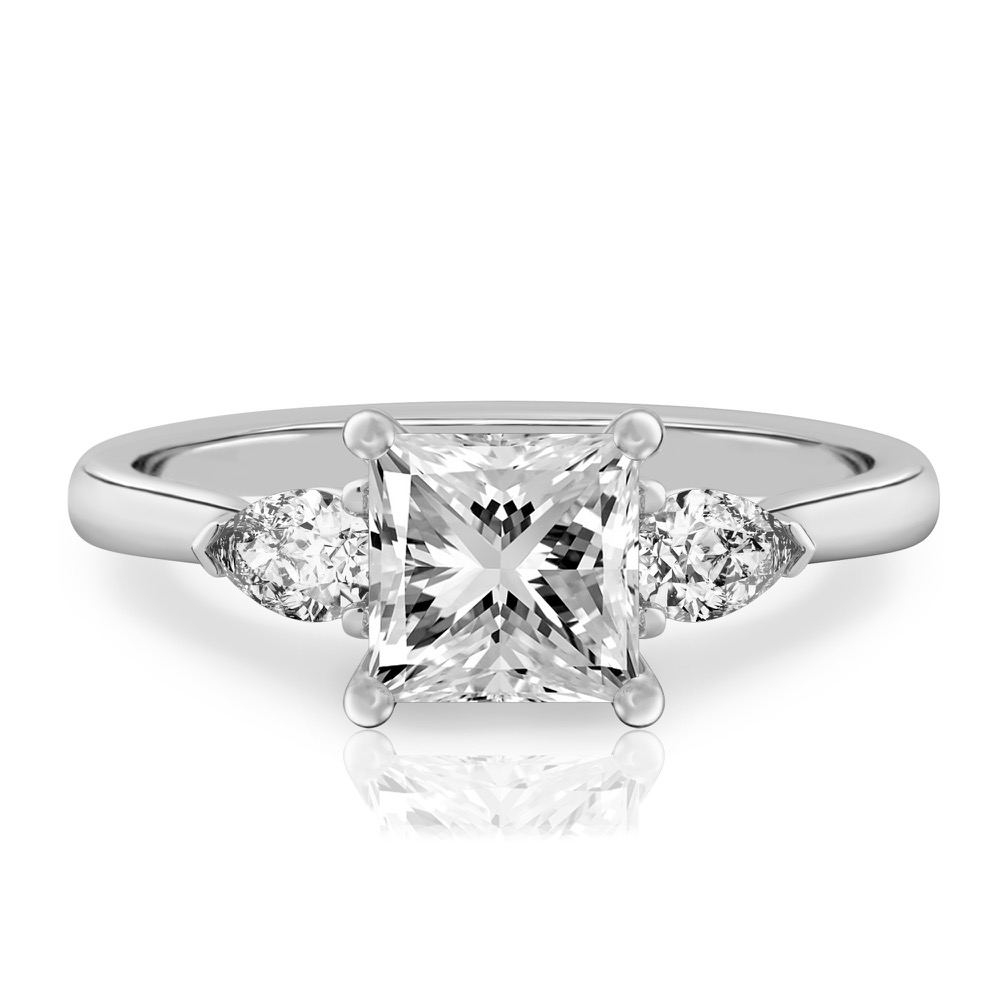 princess cut diamond pear side stone engagement ring platinum