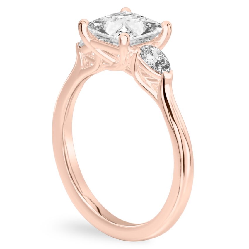 princess cut diamond pear side stone engagement ring rose gold angle