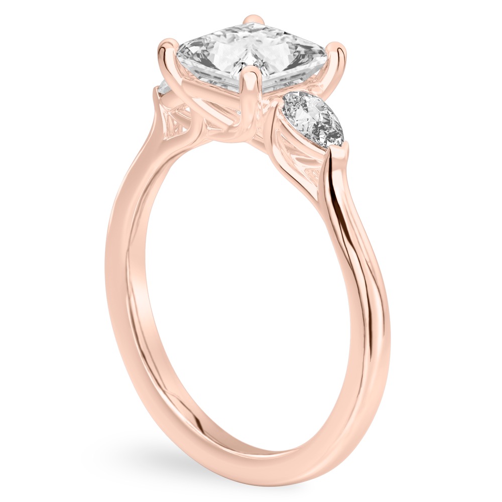 princess cut diamond pear side stone engagement ring rose gold angle