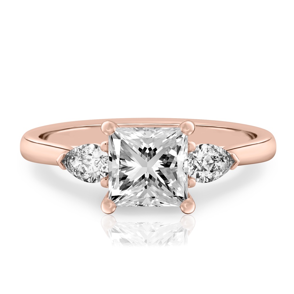 princess cut diamond pear side stone engagement ring rose gold