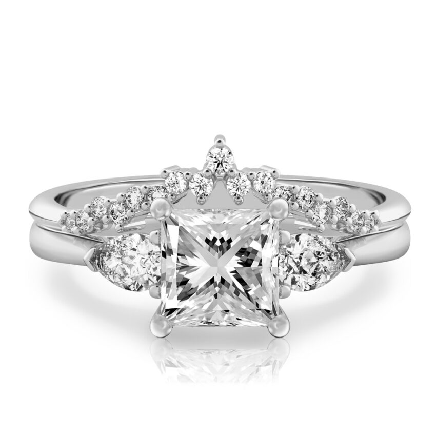princess cut diamond pear side stone engagement ring set palladium