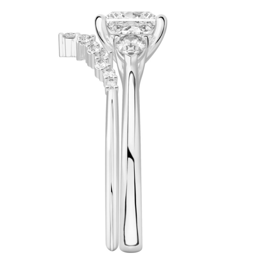 princess cut diamond pear side stone engagement ring set palladium side