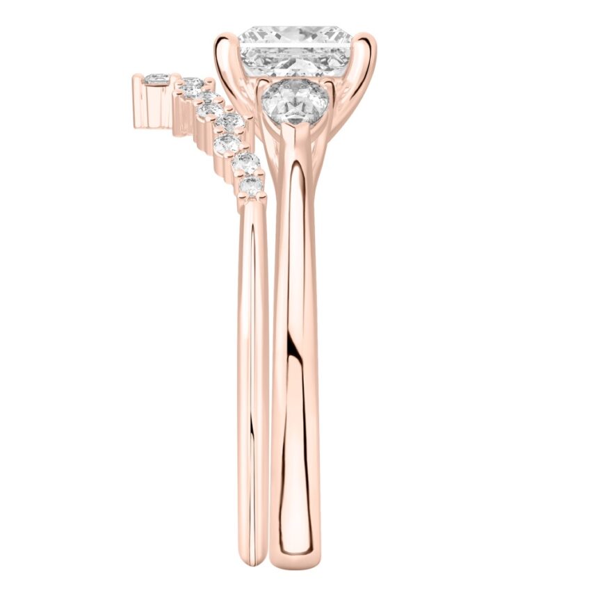 princess cut diamond pear side stone engagement ring set rose gold side