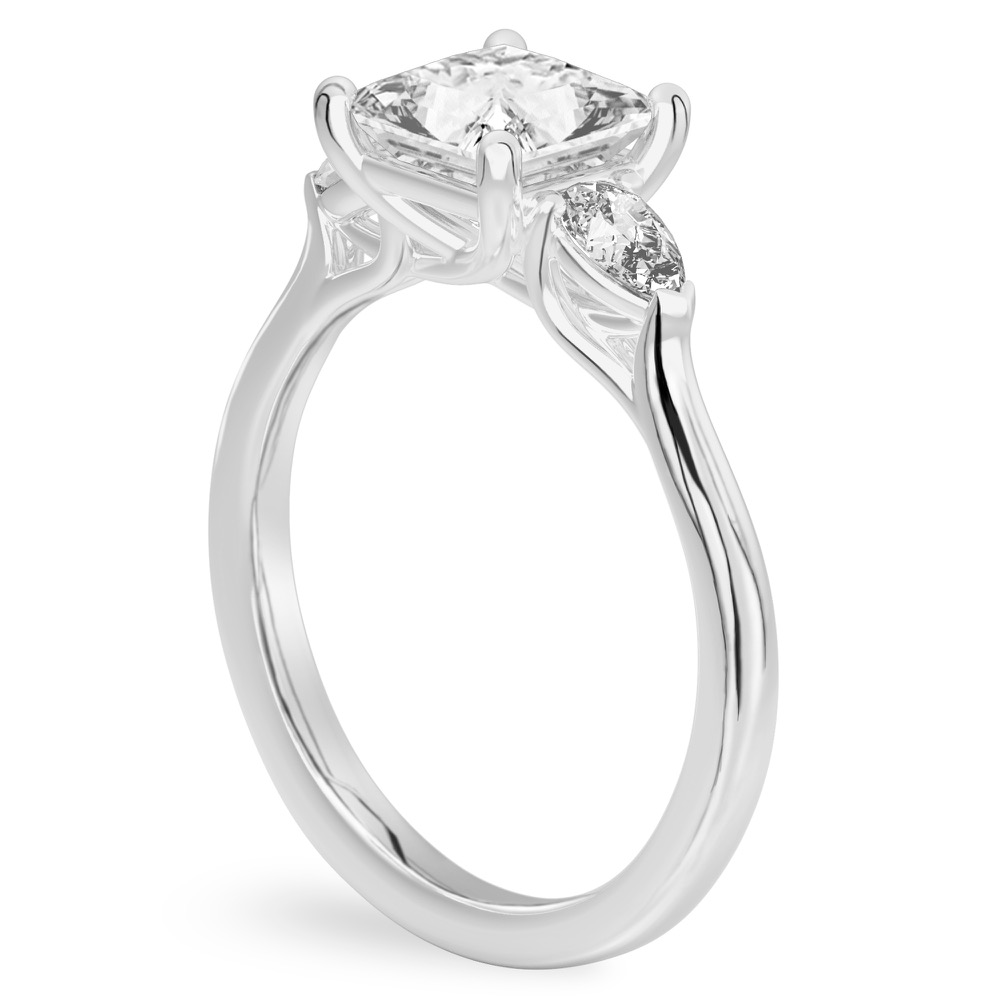 princess cut diamond pear side stone engagement ring white gold angle