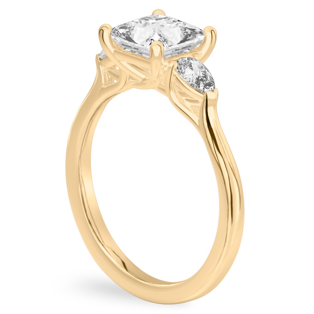 princess cut diamond pear side stone engagement ring yellow gold angle