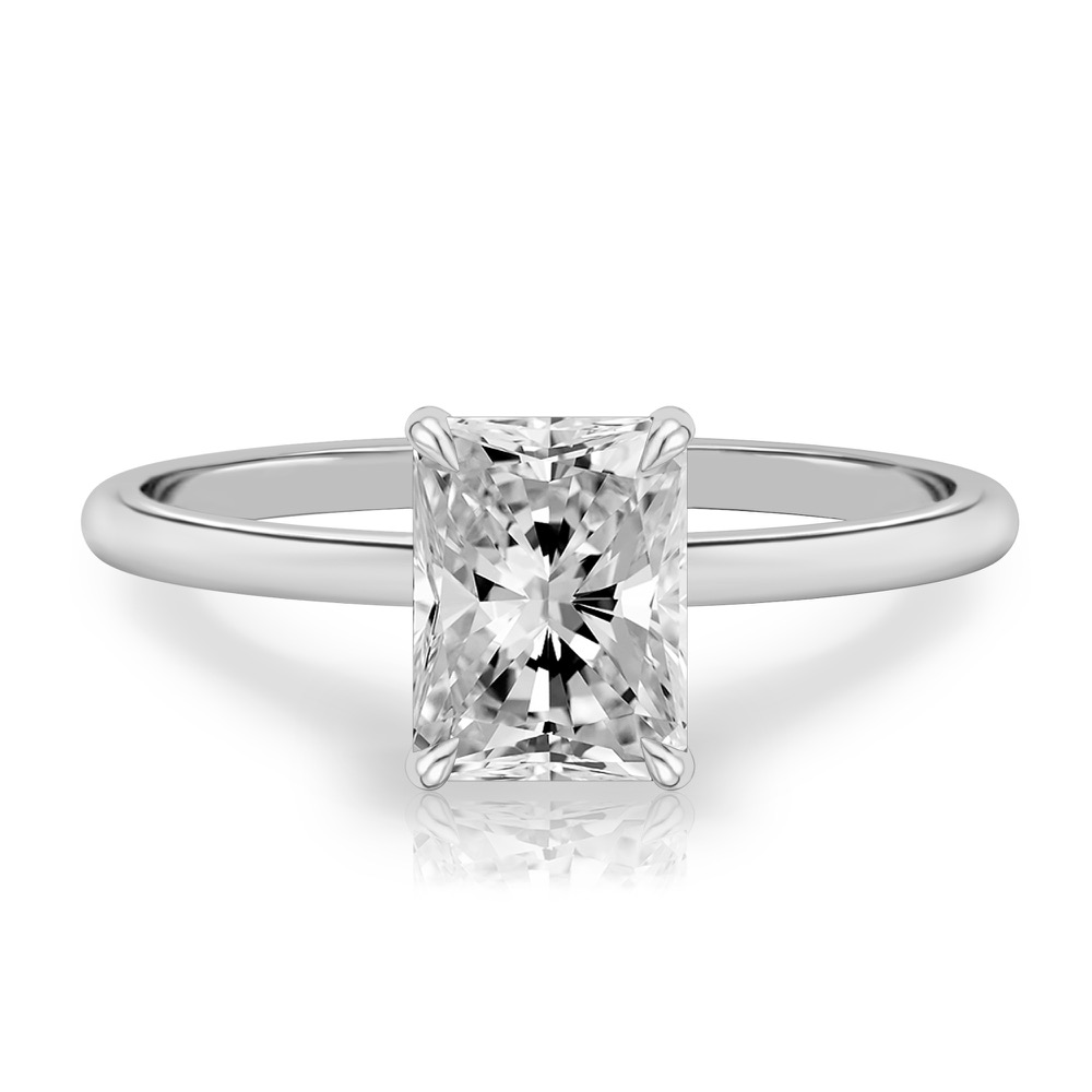 radiant cut diamond delicate solitaire engagement ring in platinum