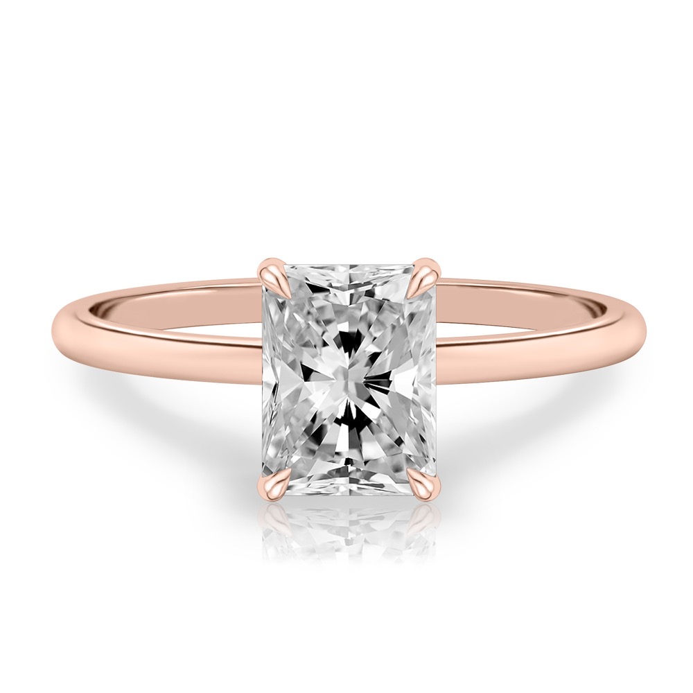 radiant cut diamond delicate solitaire engagement ring in rose gold