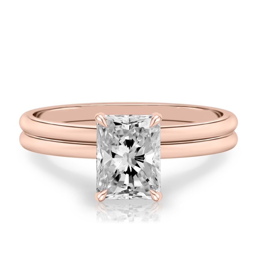 radiant cut diamond delicate solitaire engagement ring in set rose gold