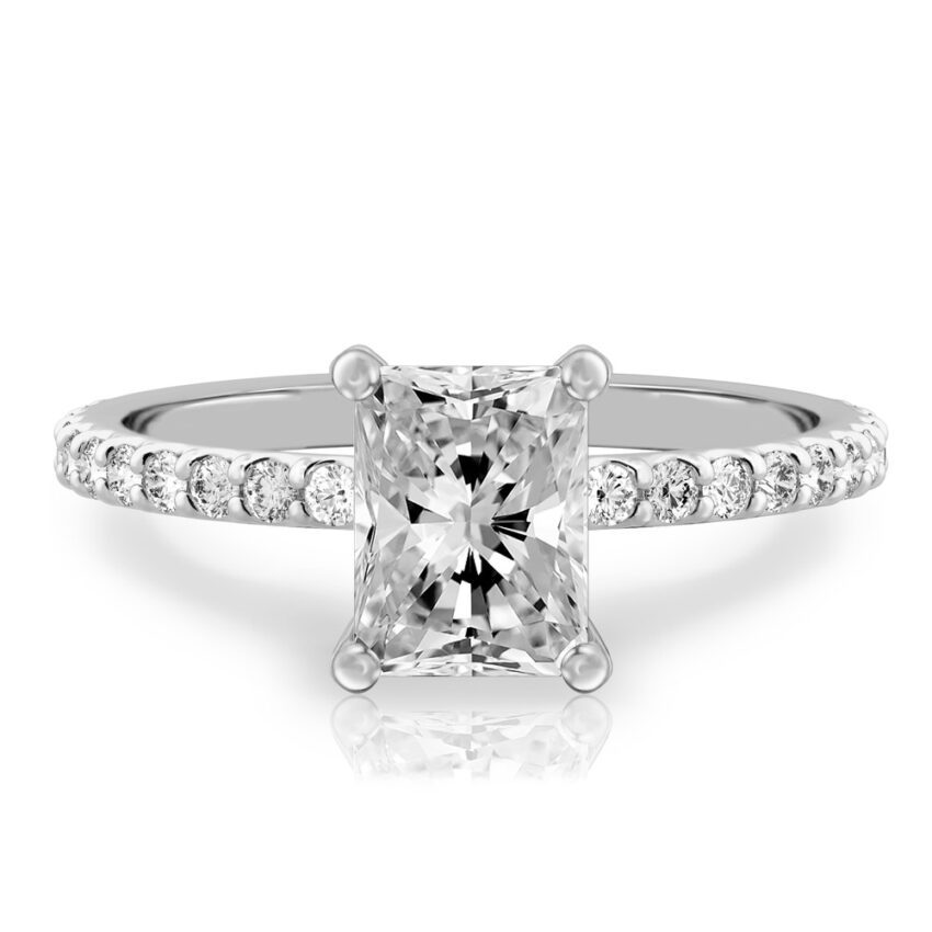 radiant cut diamond french cut basket setting palladium