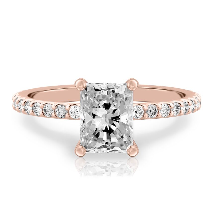 radiant cut diamond french cut basket setting rose gold copy