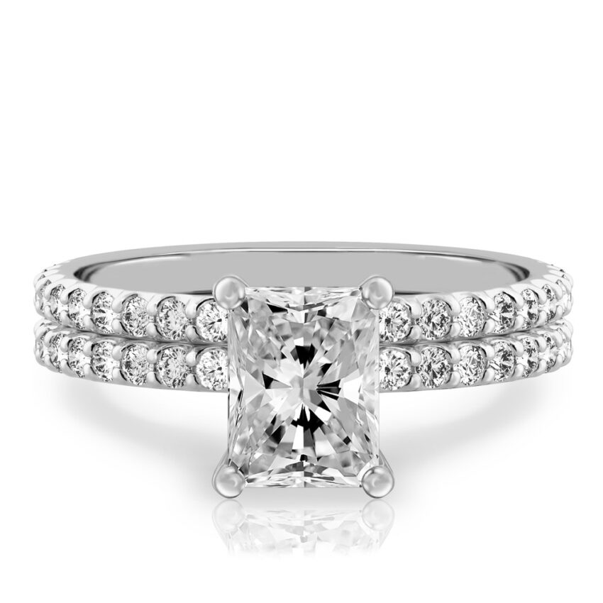 radiant cut diamond french cut basket setting set palladium