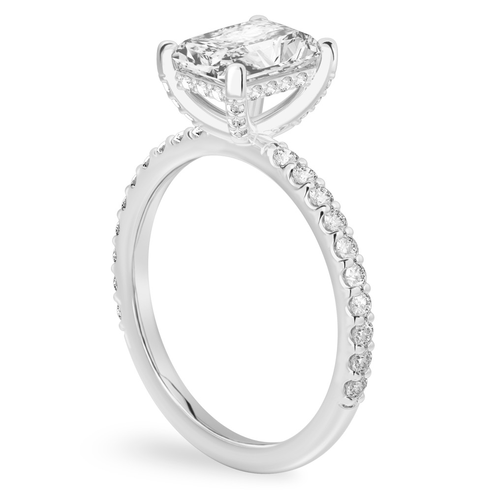 radiant cut diamond french cut basket setting white gold angle