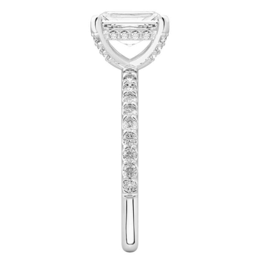 radiant cut diamond french cut basket setting white gold side