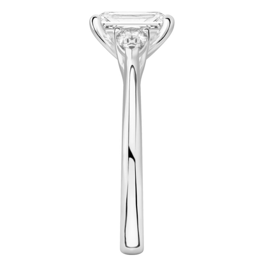 radiant cut diamond pear side stone engagement ring platinum side