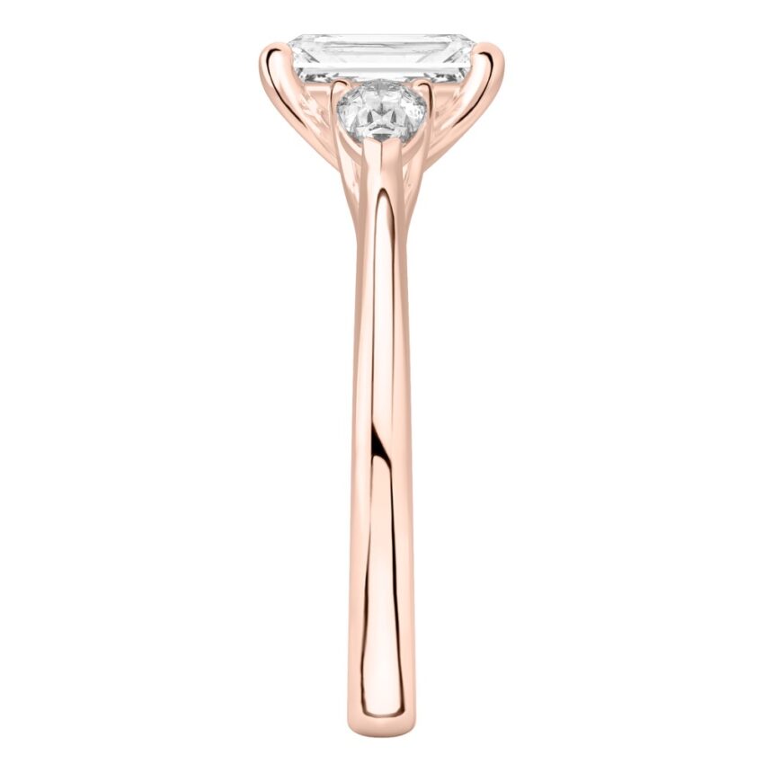 radiant cut diamond pear side stone engagement ring rose gold Side