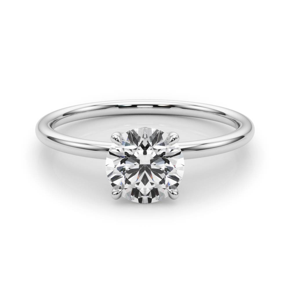 round cut diamond dainty solitaire engagement ring in palladium