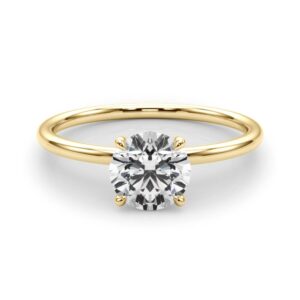 round cut diamond dainty solitaire engagement ring in yellow gold