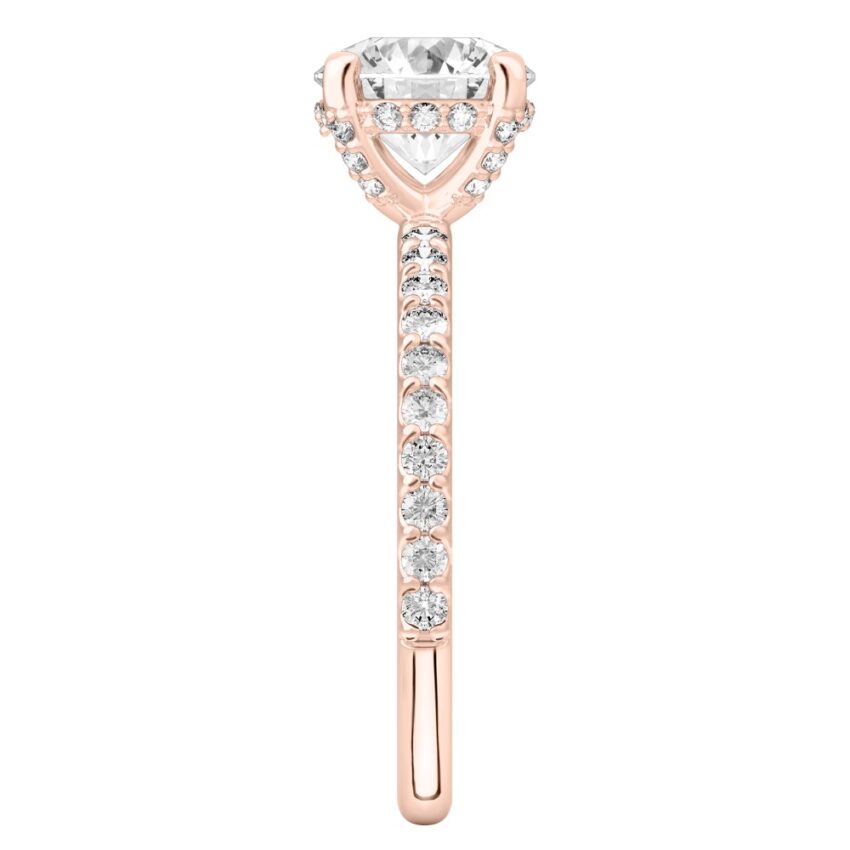 round cut diamond french cut basket setting rose gold side