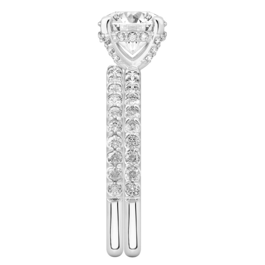 round cut diamond french cut basket setting set platinum side