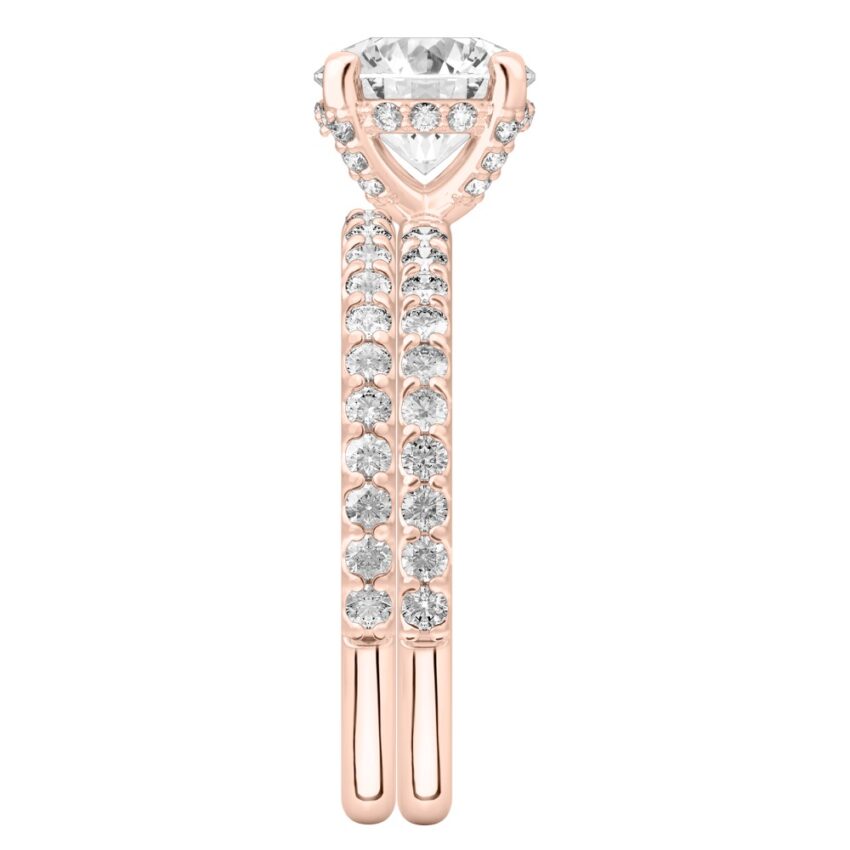 round cut diamond french cut basket setting set rose gold side