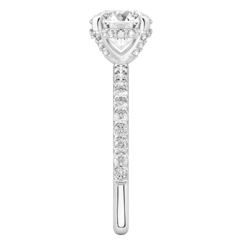 round cut diamond french cut basket setting white gold side