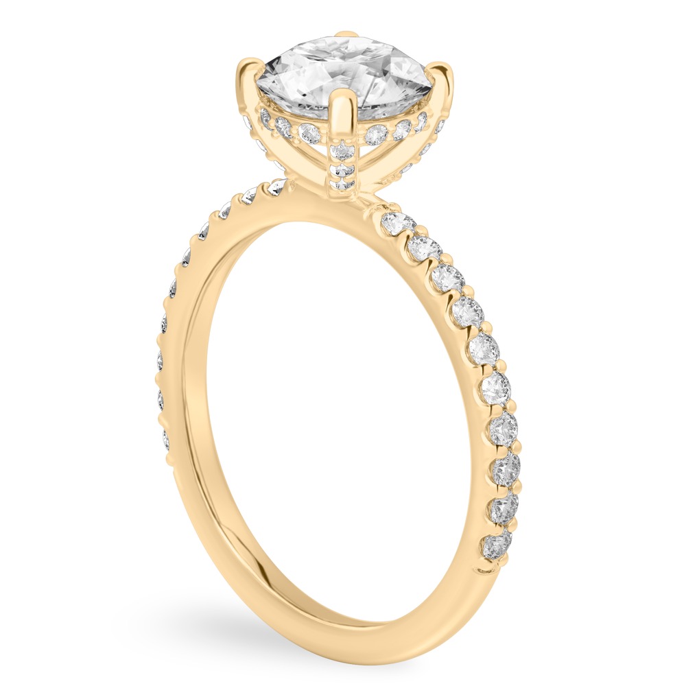 round cut diamond french cut basket setting yellow gold angle