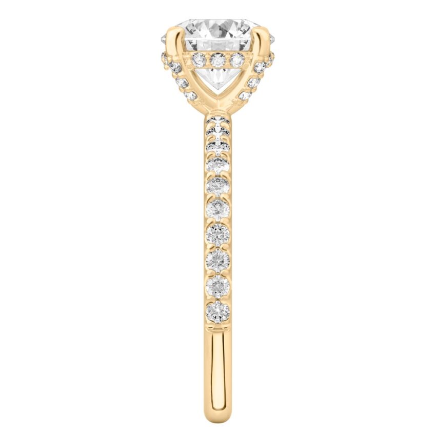 round cut diamond french cut basket setting yellow gold side