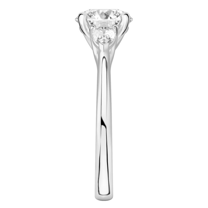 round cut diamond pear side stone engagement ring platinum side