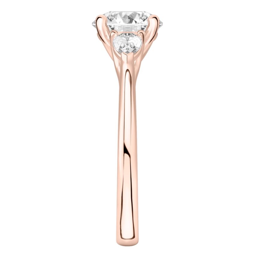 round cut diamond pear side stone engagement ring rose gold Side